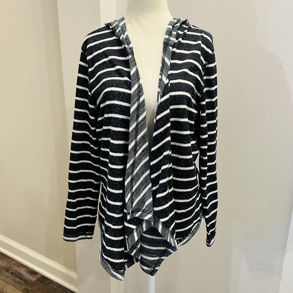 Ruby Rd. Women's Multi Colored Reverse Loop Stripe Cardigan Hooded M (A0125)